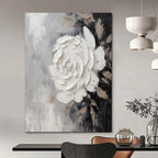 Textured White Rose, Abstract Floral, Van Gogh - Textured Style, Painting On Canvas PT2104