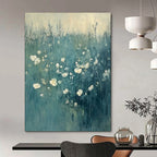 “Soft Blue Field with White Flowers” - Impressionist Floral Painting On Canvas PT1933