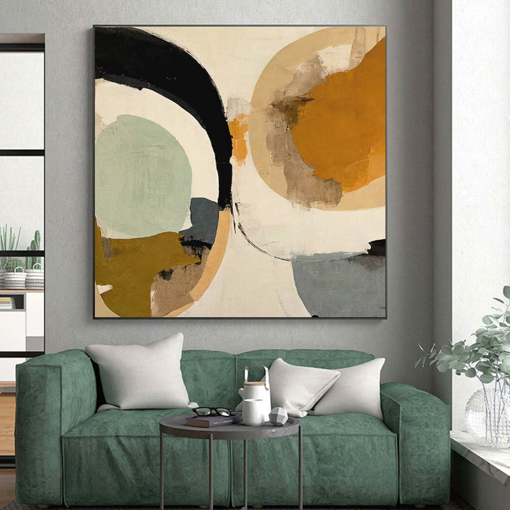 “Earth - Tone Abstract Circles” - Earth Tones, Neutral Tones Abstract Geometric Painting On Canvas PS0741