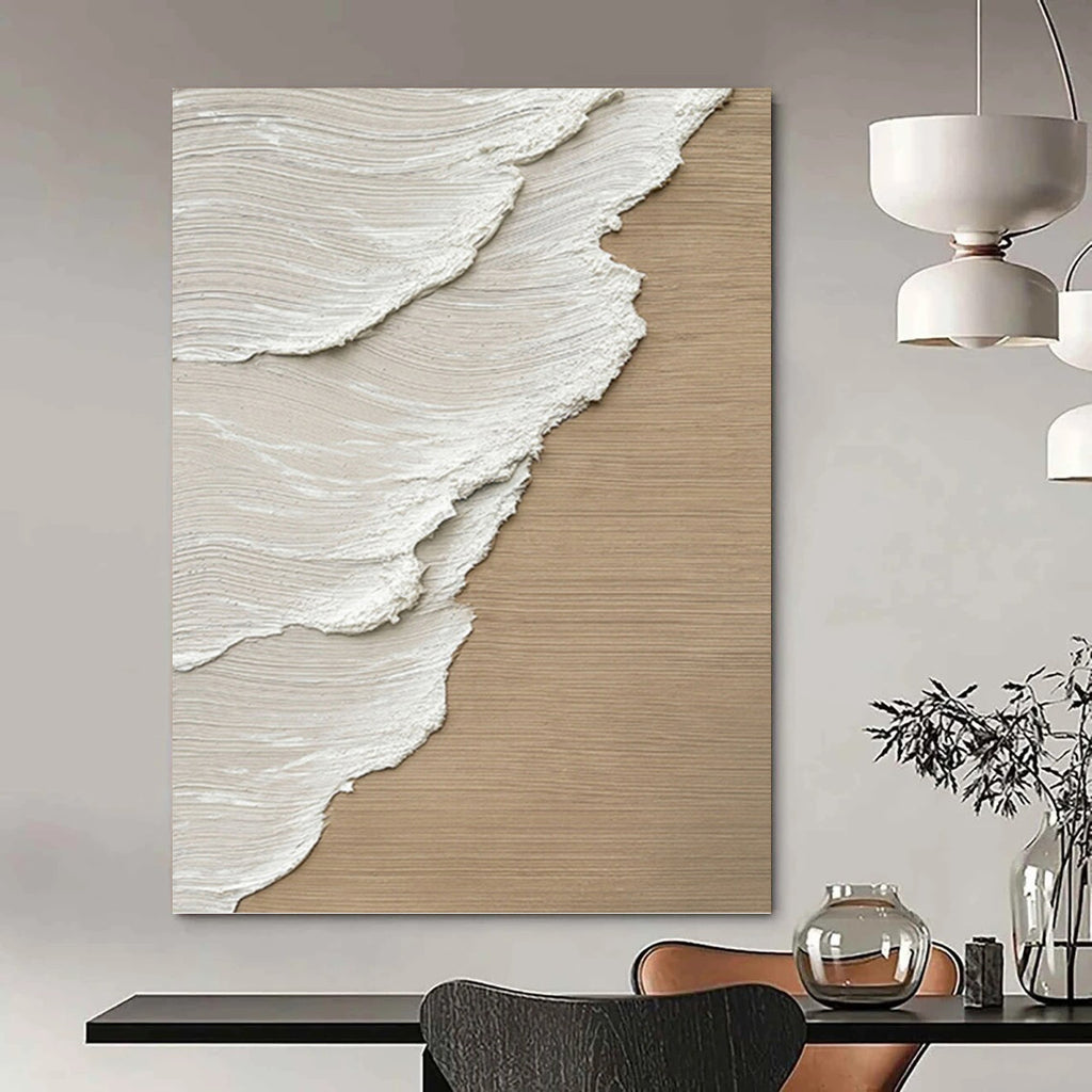 “Creamy Textures on Wood - Tone” - Neutral Hues, Layered Abstract Painting On Canvas PT1476