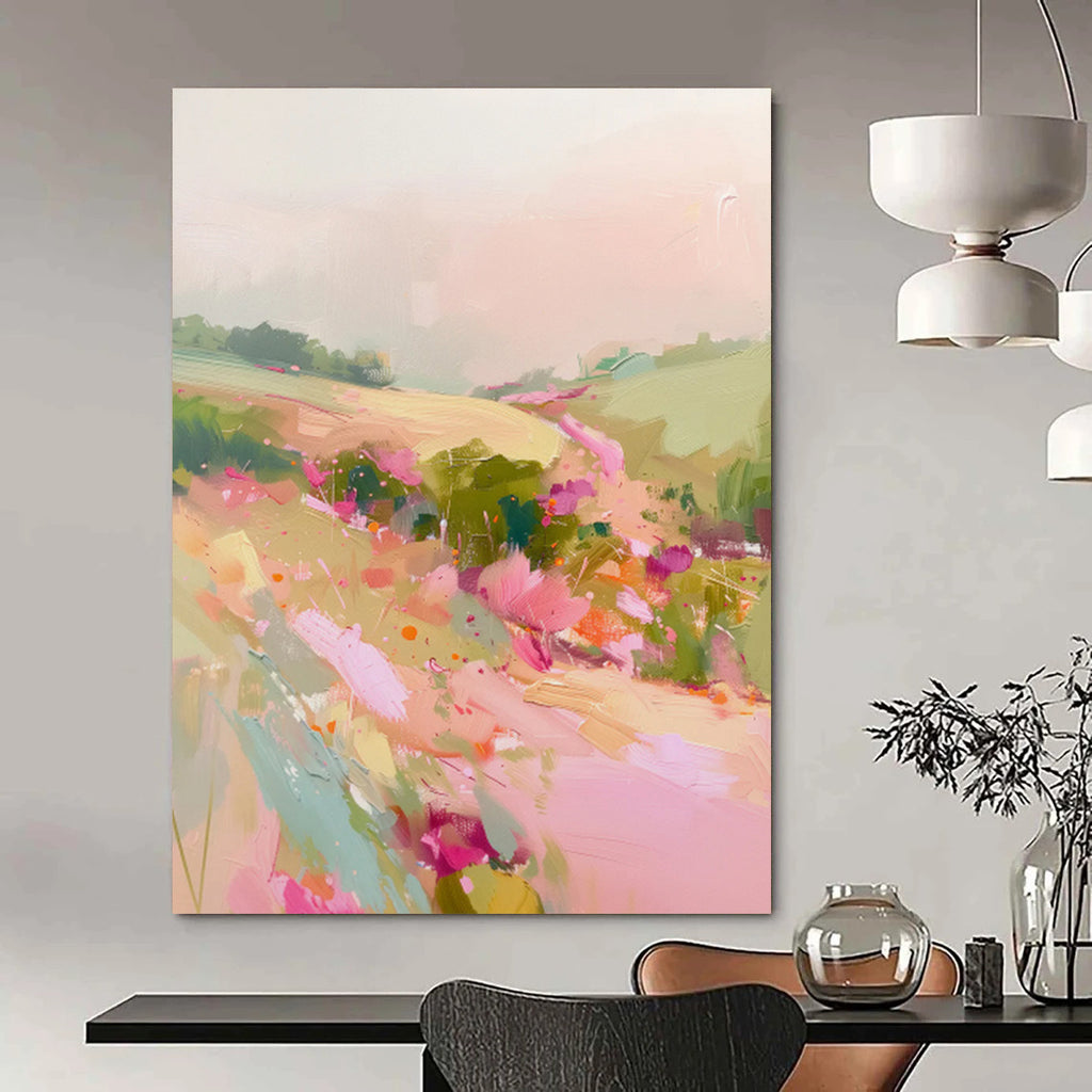 “Blush - Toned Floral Abstract Field” - Impressionist Abstract Painting On Canvas PT2012