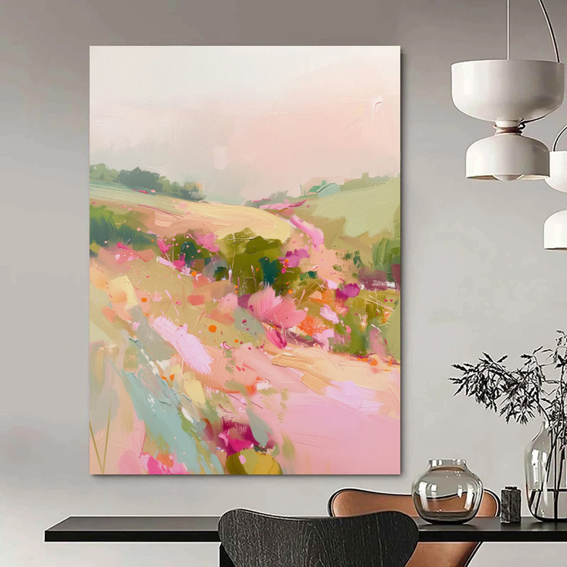 “Blush - Toned Floral Abstract Field” - Impressionist Abstract Painting On Canvas PT2012