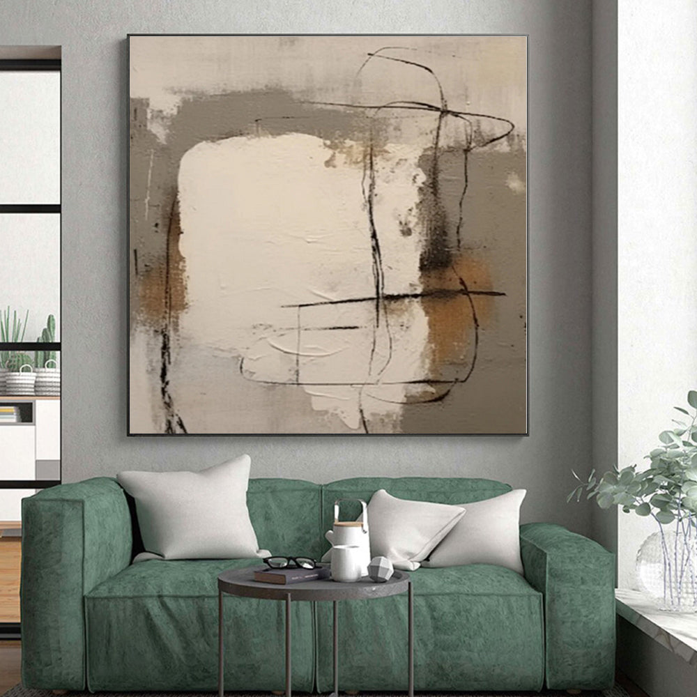 “Gray - Beige - Black Textured Abstraction” - Gray, Beige, Black Abstract Painting On Canvas PS0541