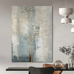 “Gold Tree on Gray - Blue Abstract” - Modern Abstract Painting On Canvas PT1838