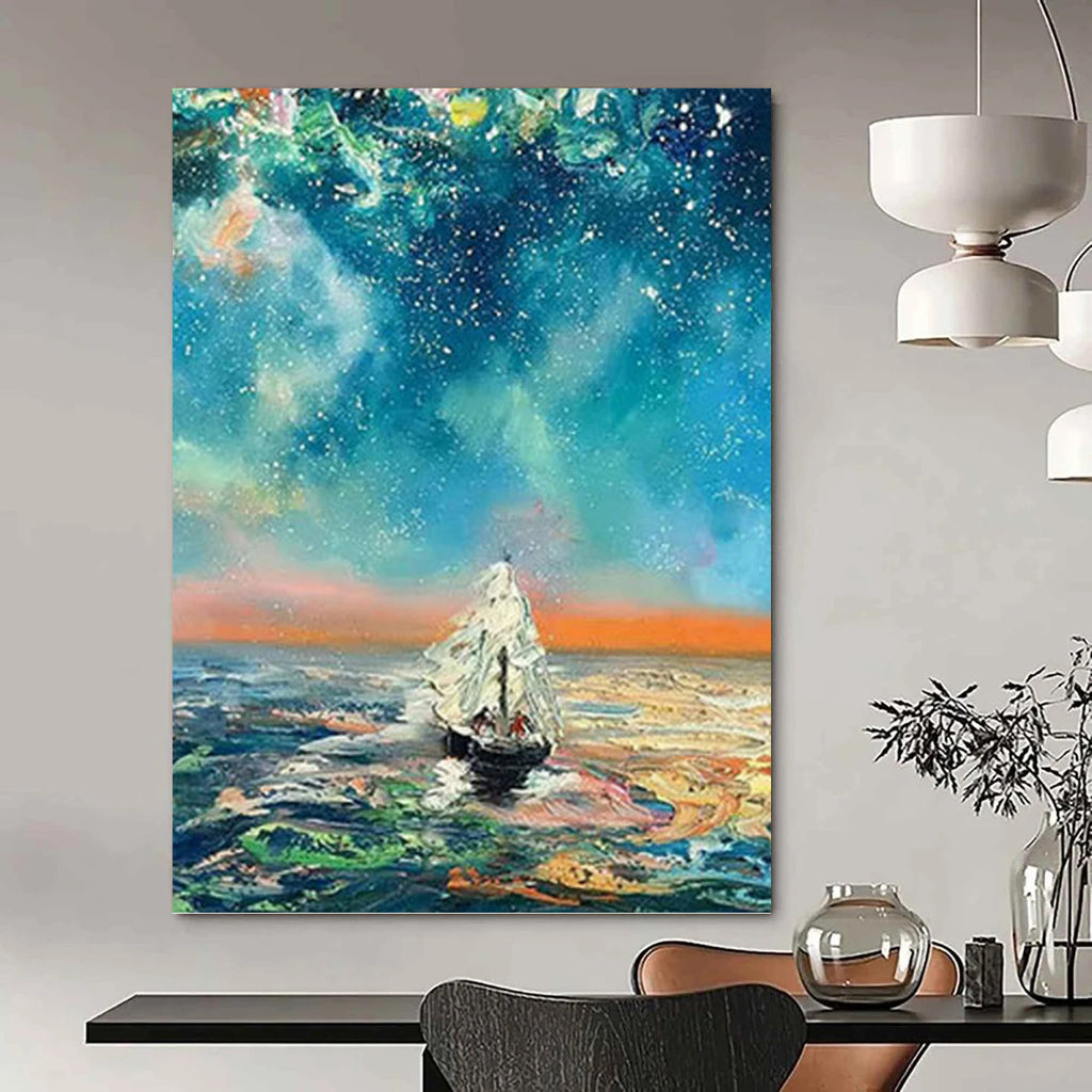 “Starry Sea Voyage” - Fantasy Landscape Painting On Canvas PT1049