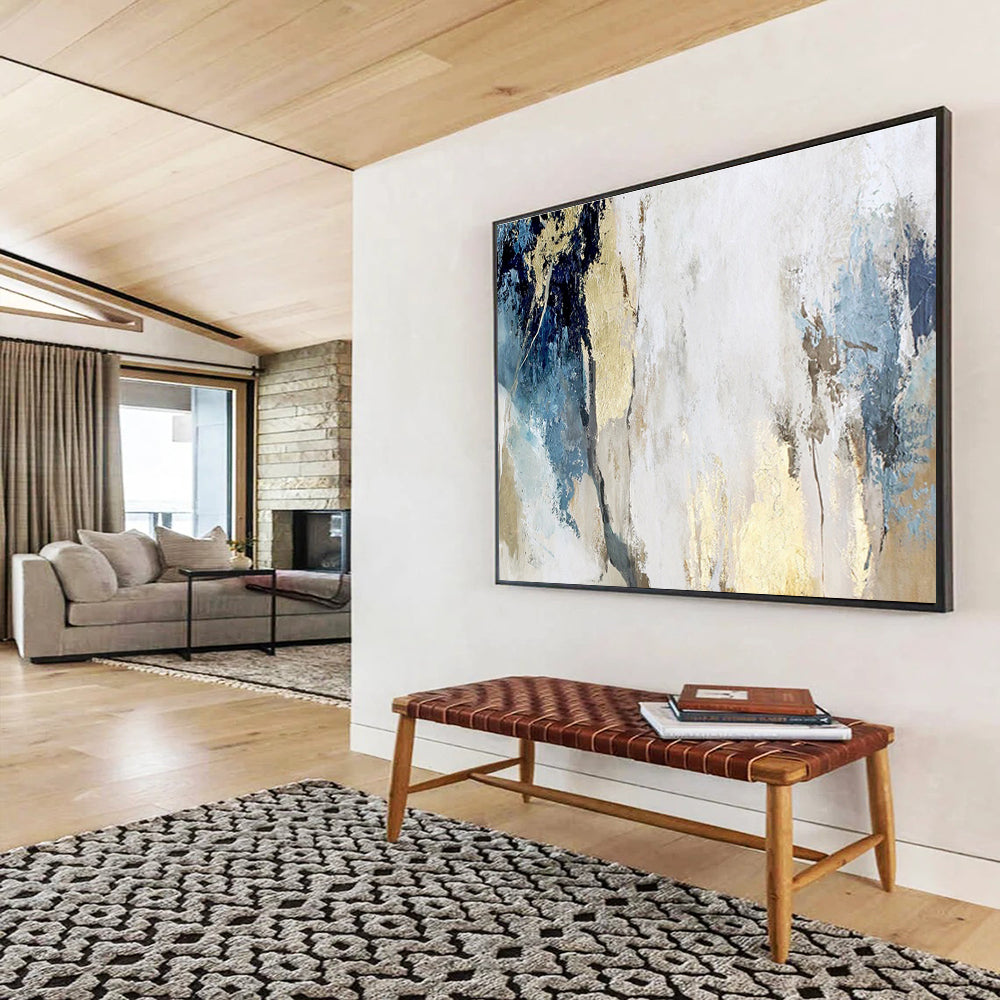 “Blue And Gold Abstract” - Luxe Abstract Painting On Canvas DKS507