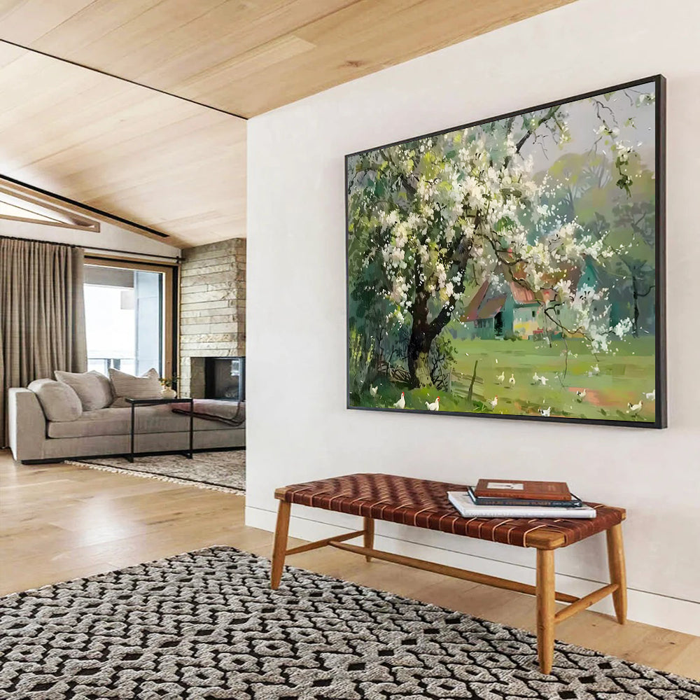 “Spring Blossom Farm” - Impressionistic Rural Painting On Canvas PT215