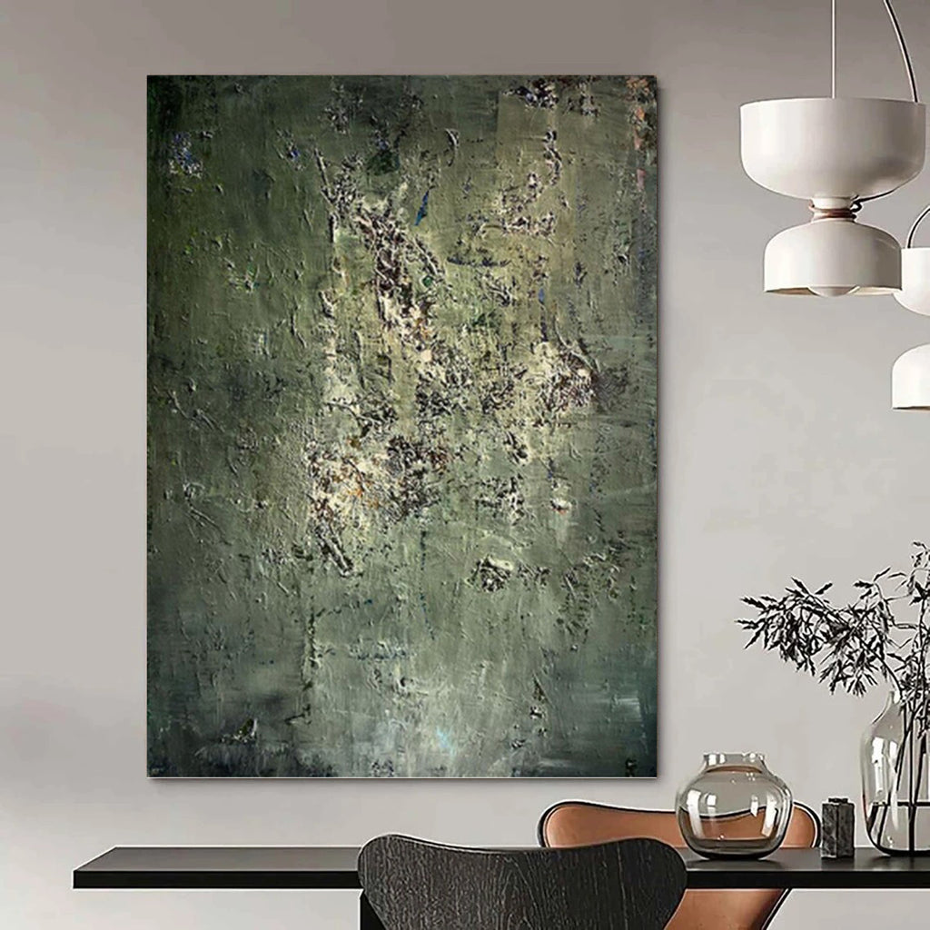 “Green Abstract Textured Field” - Textured Abstract Painting On Canvas PT1195