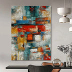 Colorful Geometric Blocks "Vibrant Cityscape" Abstract Painting On Canvas PS1395