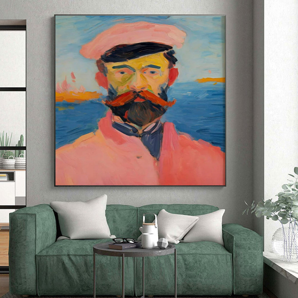 Colorful Portrait, "Seaside Gentleman" – Impressionist Portrait Painting On Canvas PS0875