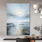 Soft Blue - Gray Calm Seascape Impressionistic Landscape Painting On Canvas DS059