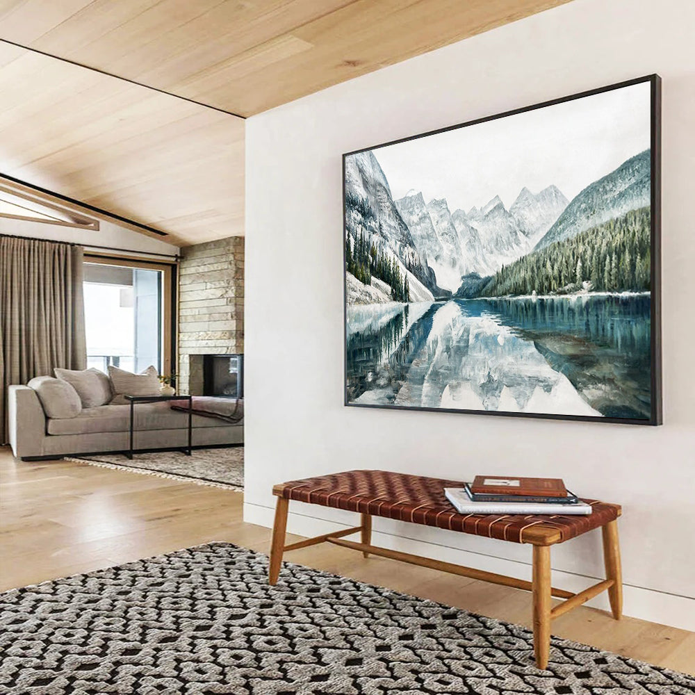 “Snowy Mountain & Lake Reflection” - Nature Landscape Painting On Canvas PT221