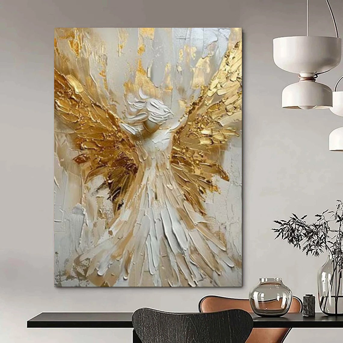 “Textured Angel with Golden Wings” - Impasto Figurative Painting On Canvas PT1908
