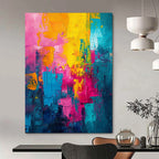 Vibrant Color Blocks Expressionist Abstract Painting On Canvas DS060