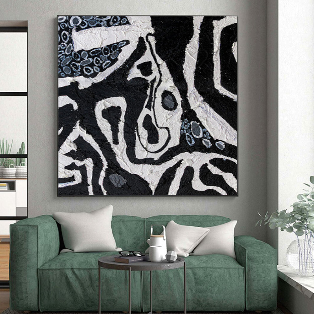“Black - White Abstract Mosaic” - Contemporary Abstract Painting On Canvas PS0052