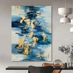 “Blue and Gold Strokes: Abstract Water - Inspired Painting” - Energetic Abstract Painting On Canvas PT0931