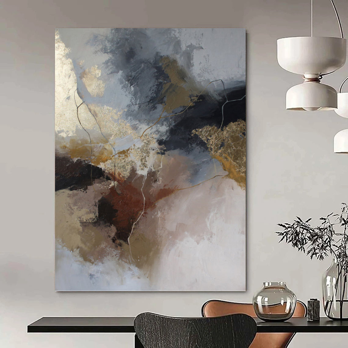 “Neutral Tones with Gold Accents” - Contemporary Abstract Painting On Canvas PT1017