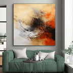 Beige, Grey, Black & Orange Abstract Circle Painting On Canvas PS0828