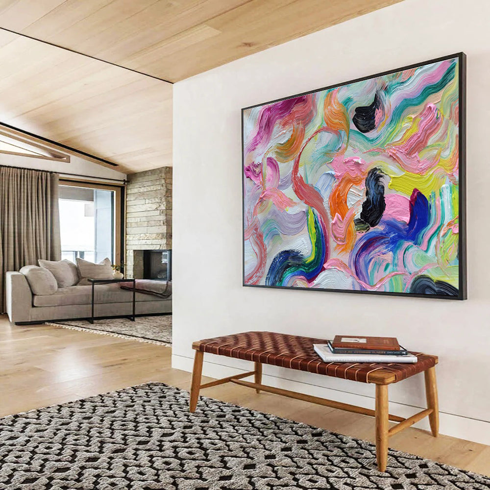 “Rainbow Waves of Joy” Abstract Painting On Canvas DKS292