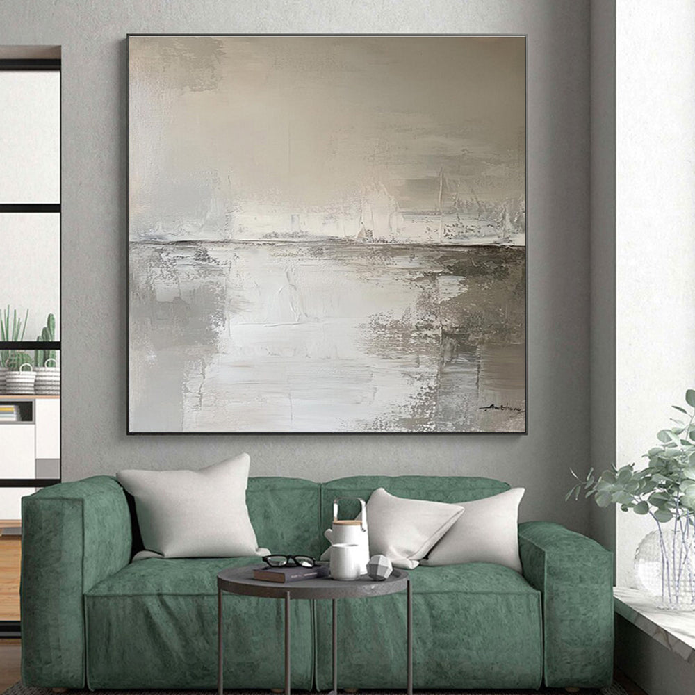 “Monochrome Abstract Landscape” - Gray, White Abstract Landscape Painting PS0772