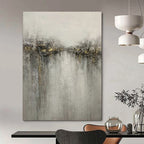 “Gray - Gold Abstract Landscape” - Textured Landscape Painting On Canvas PT1970