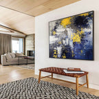 Yellow Splash: Blue, Yellow & Gray Abstract Expressionist Painting for Modern Living Room & Artistic Café DKS649