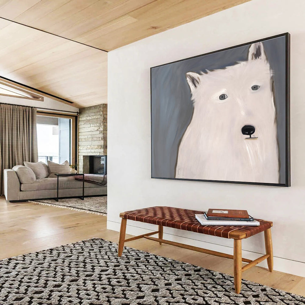 “White Wolf Portrait” - Minimalist Animal Painting On Canvas DKS422