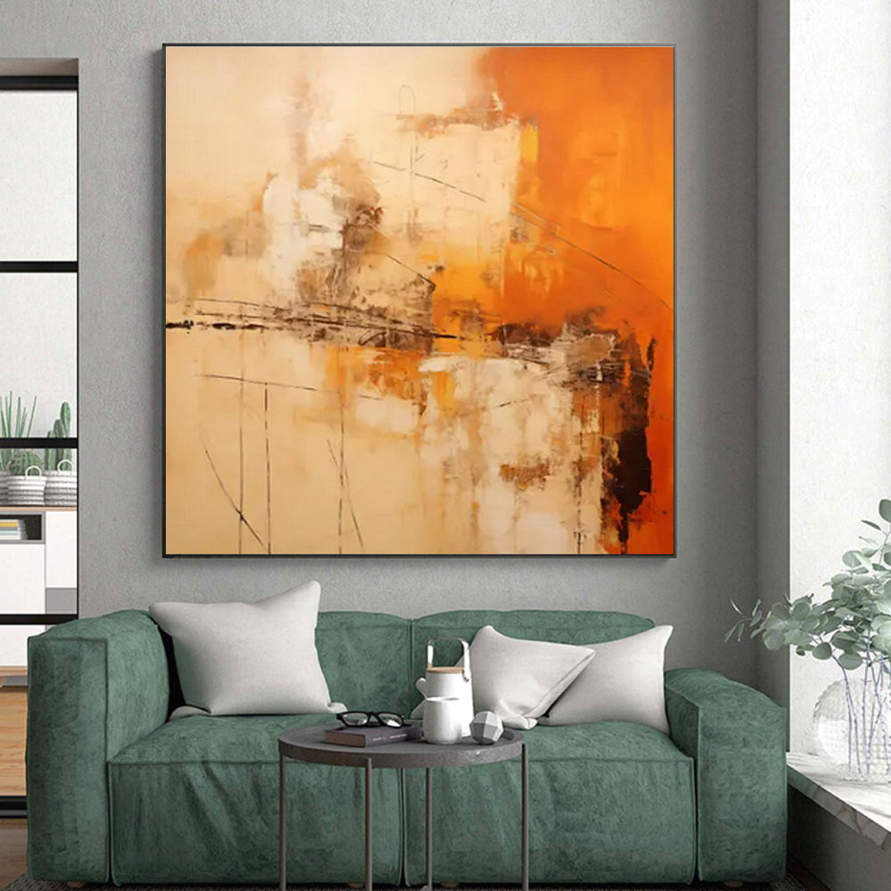 Orange, Beige & Brown Abstract Strokes "Desert Dawn" Painting On Canvas PS0850