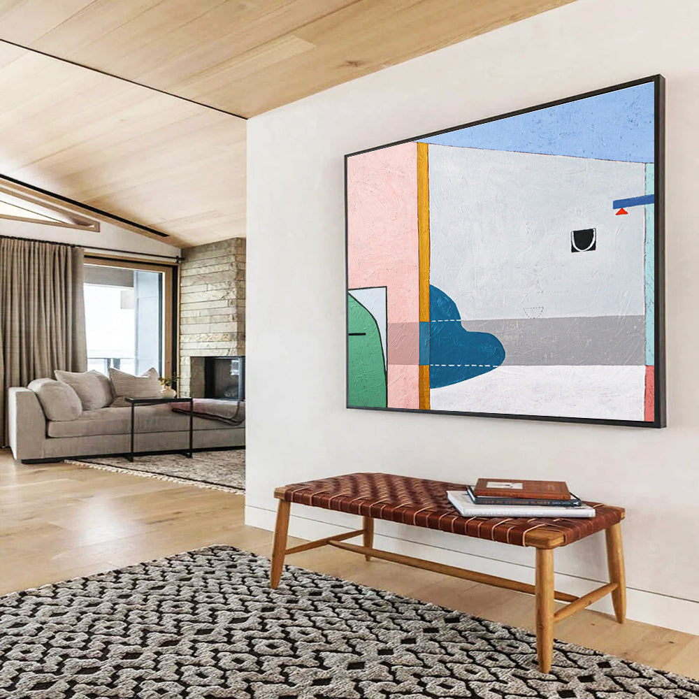 “Pastel And Blue Geometric Abstract” - Geometric Abstract Painting DKS548