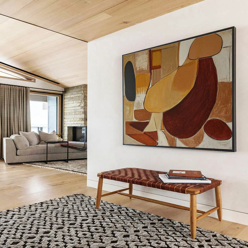 Earth - Toned Abstract Shapes Painting On Canvas DKS088