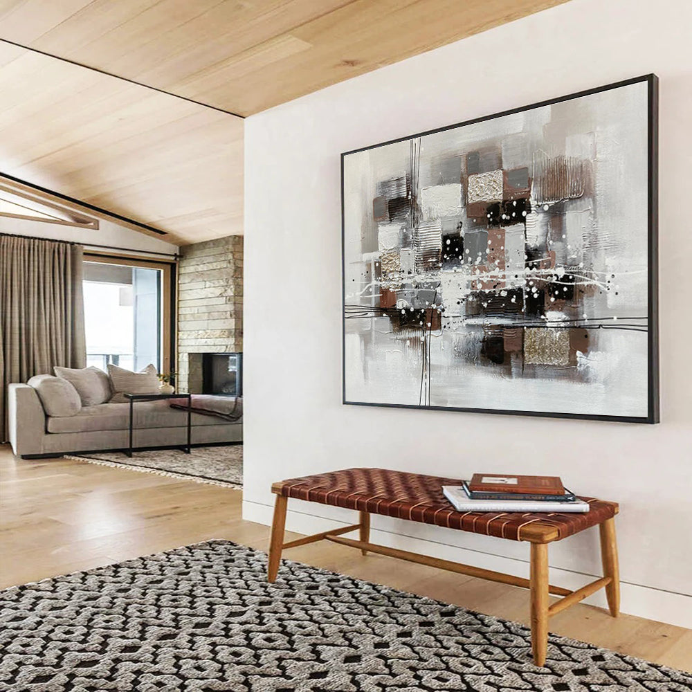 Neutral Geometric Abstract with Gold - Contemporary Abstract Painting On Canvas DKS354