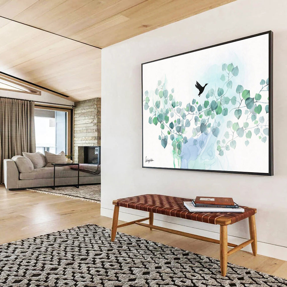 “Eucalyptus And Bird Silhouette” - Watercolor Painting On Paper DKS539