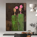 Brown - Green - Pink Abstract Figures Textured Painting On Canvas DS080