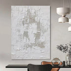 “White Textured Minimalism” - Monochromatic, Textured Abstract Painting On Canvas PT1063