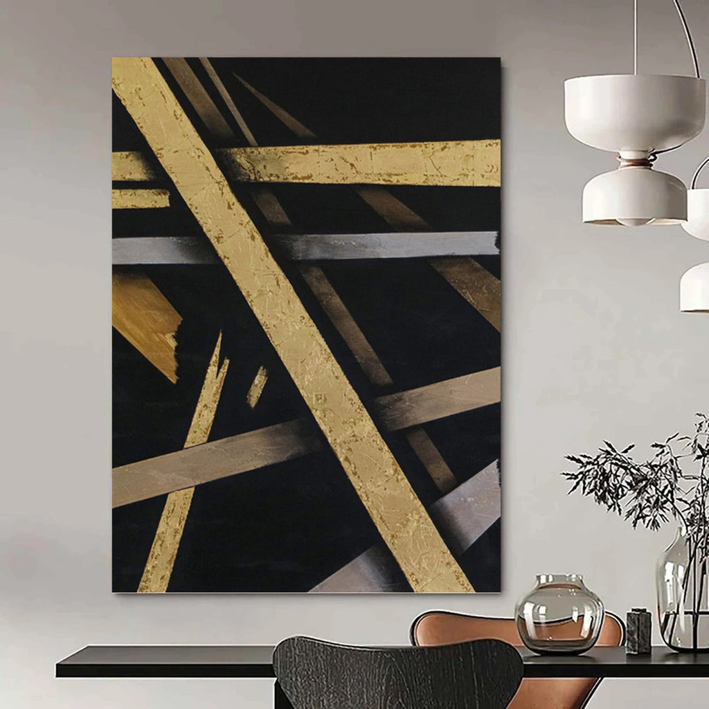 “Gold - Silver Abstract Cross” - Luxe Abstract Painting On Canvas PT1094