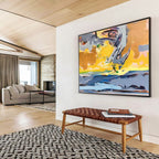 “Dynamic Abstract Coastal in Yellows, Grays & Blues” - Energetic Modern Oil Painting On Canvas PT034