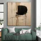“Black - Beige Linear Abstraction” - Black, Beige Abstract Painting On Canvas PS0526