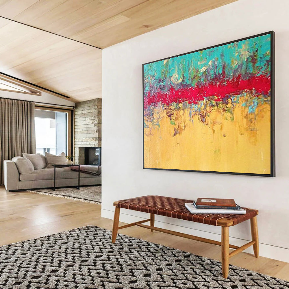 “Turquoise & Red Abstract” - Bold Color - block Painting On Canvas DKS403