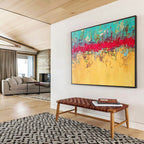 “Turquoise & Red Abstract” - Bold Color - block Painting On Canvas DKS403