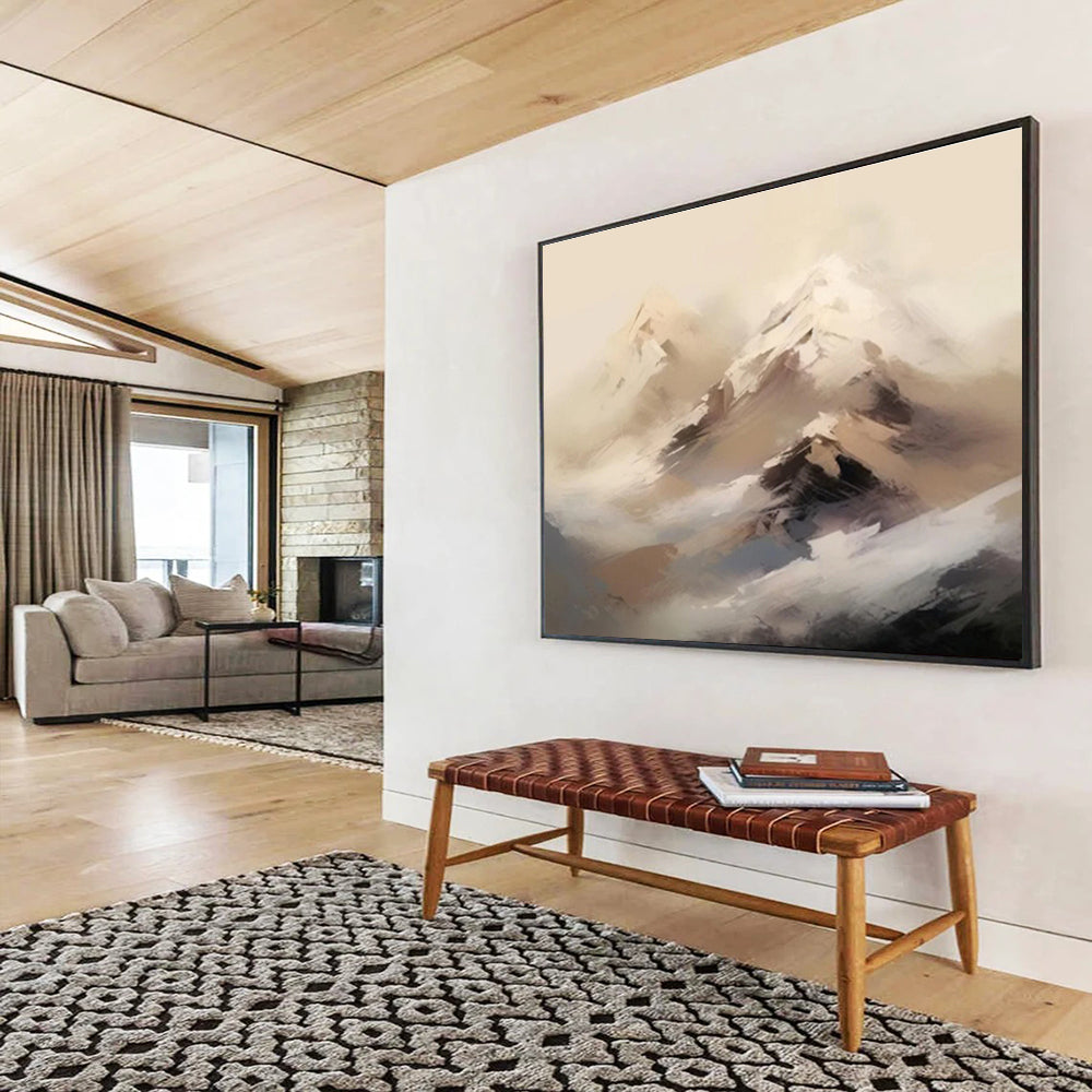 Misty Mountain Peaks in Neutrals - Abstract Landscape Painting On Canvas DKS325