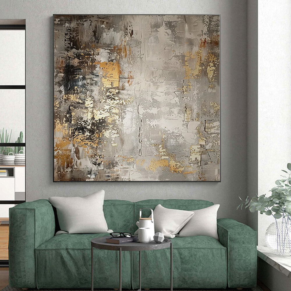 “Gray - Gold Abstract” - Industrial Abstract Painting On Canvas PS0086