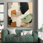 “Orange & Green Abstract Collage” - Orange, Green, Gray, White Abstract Mixed - Media Painting On Canvas PS0756