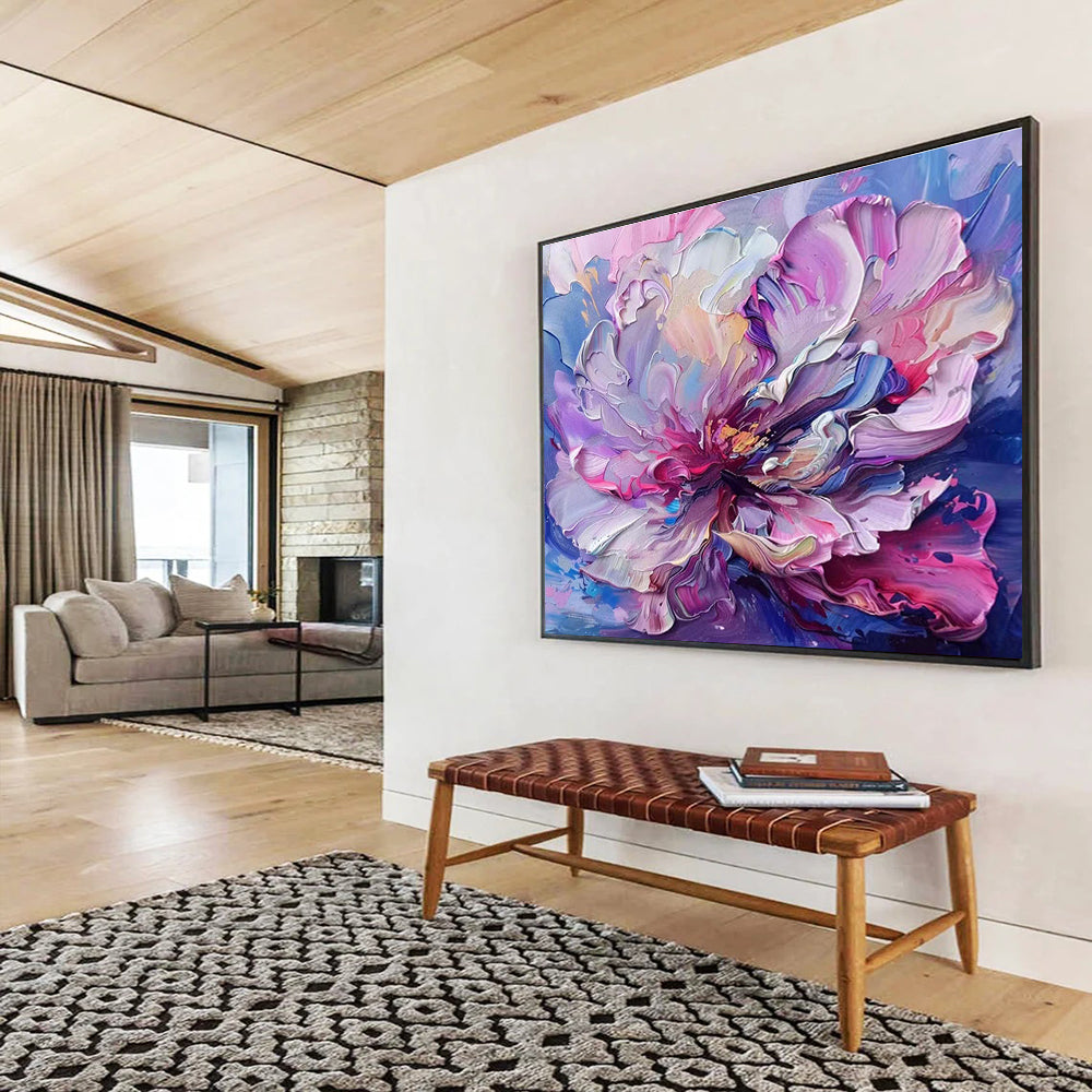 “Vibrant Peony Burst” - Colorful Pink & Purple Floral, Textured Flower Oil Painting On Canvas DKS681