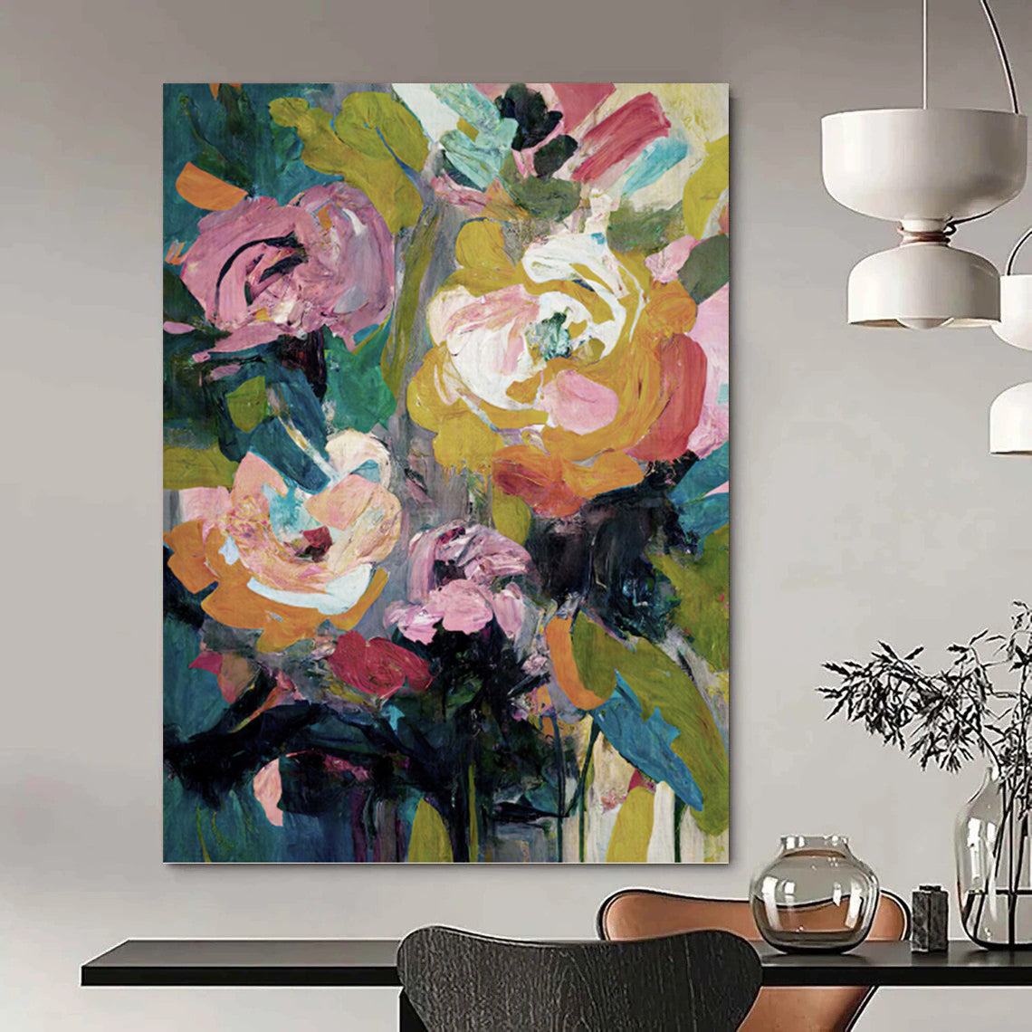 “Vibrant Flower Abstract” - Abstract Expressionist Floral Painting On Canvas PT1355