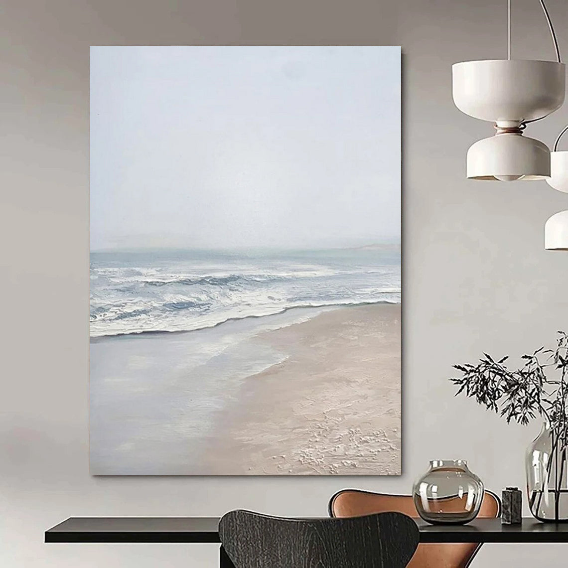 “Grey Beach & Waves” - Serene Landscape Painting On Canvas DS310