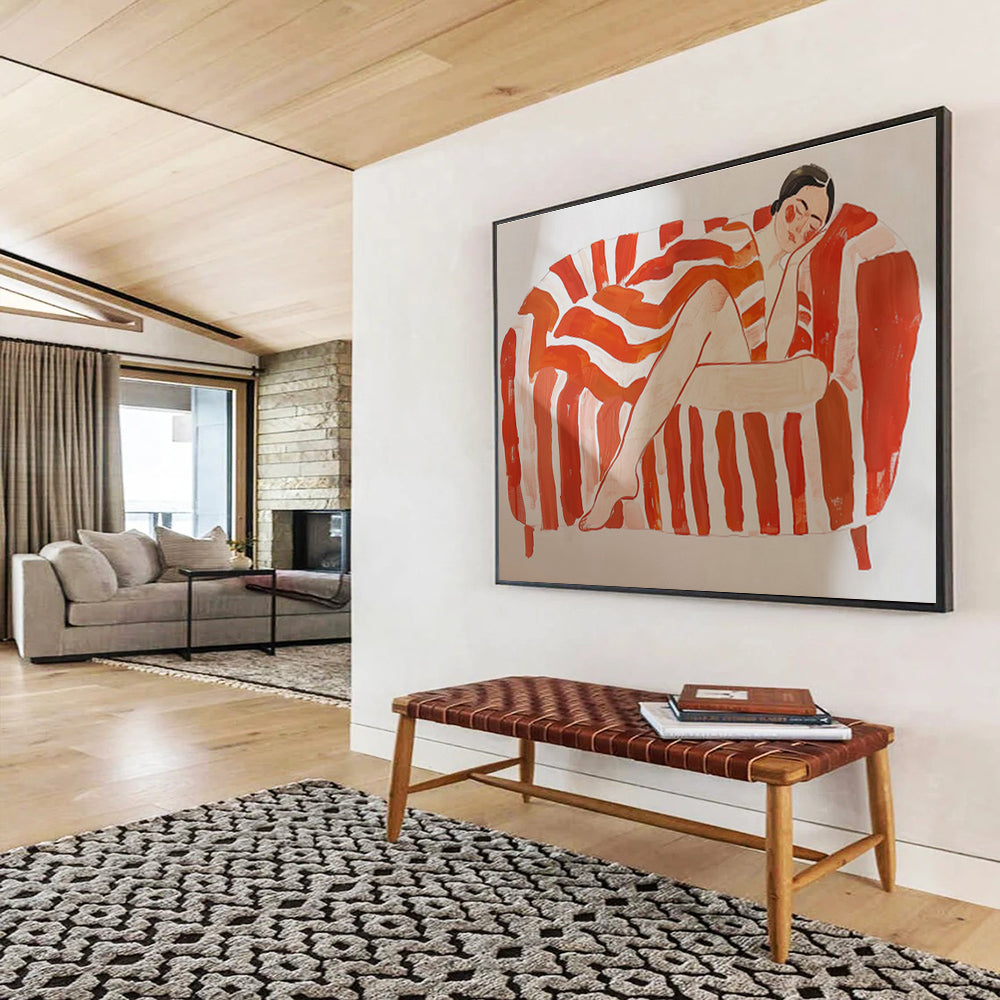 Figurative Abstract on Striped Sofa Painting On Canvas DKS087