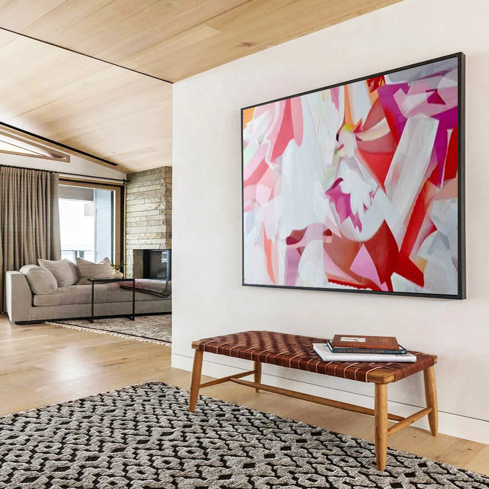 “Pink - White Abstract Shapes” - Cubist - Inspired Abstract Painting On Canvas PT1585