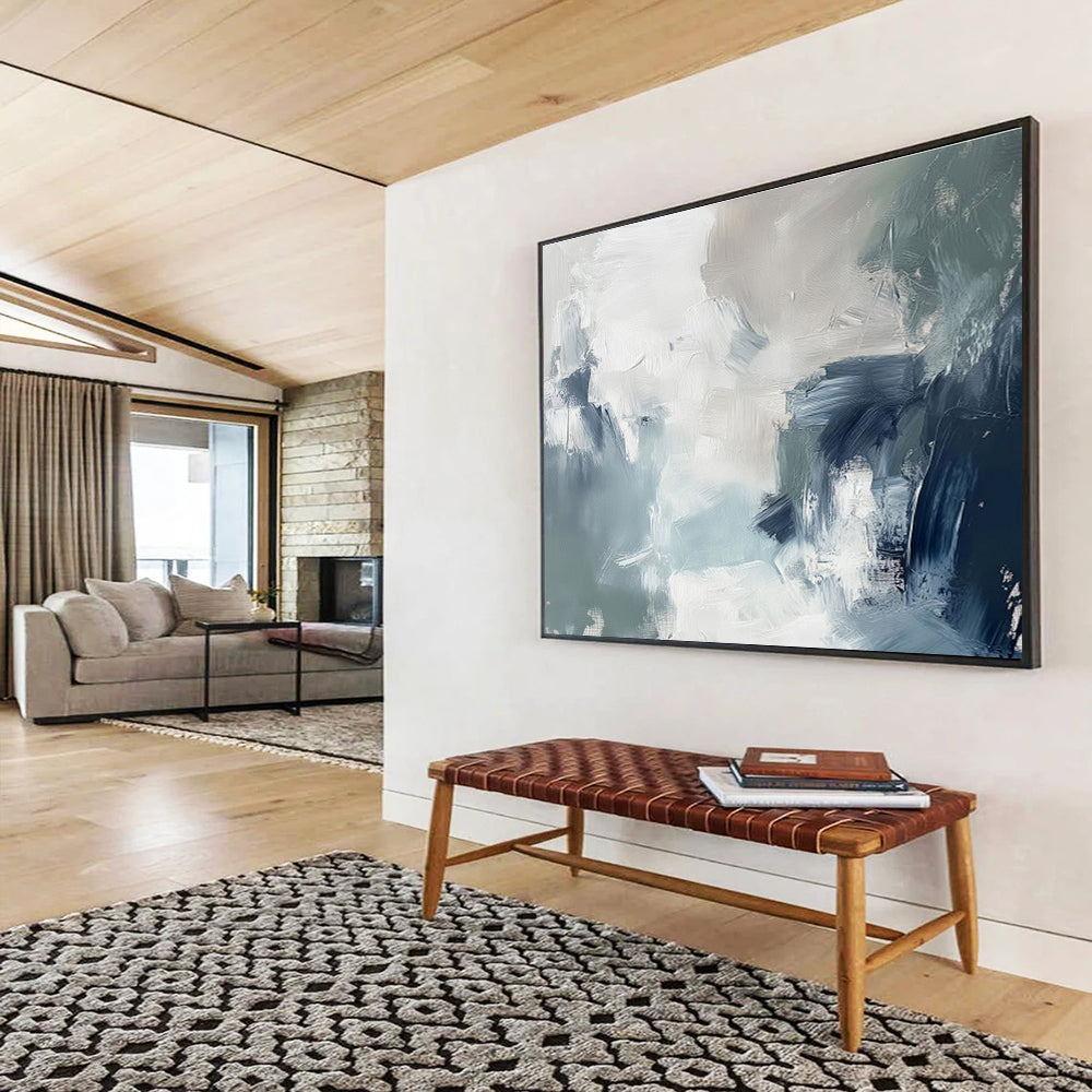 “Blue - Grey Abstract Waves” Abstract Painting On Canvas DKS236