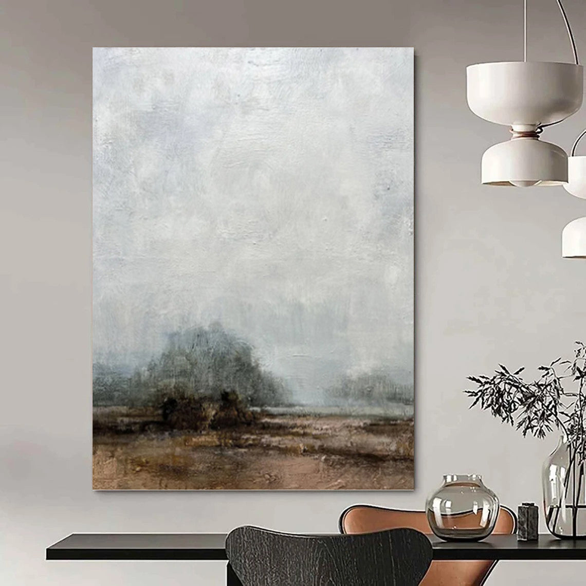 “Misty Gray Landscape” - Landscape, Monochromatic Painting On Canvas PT1510