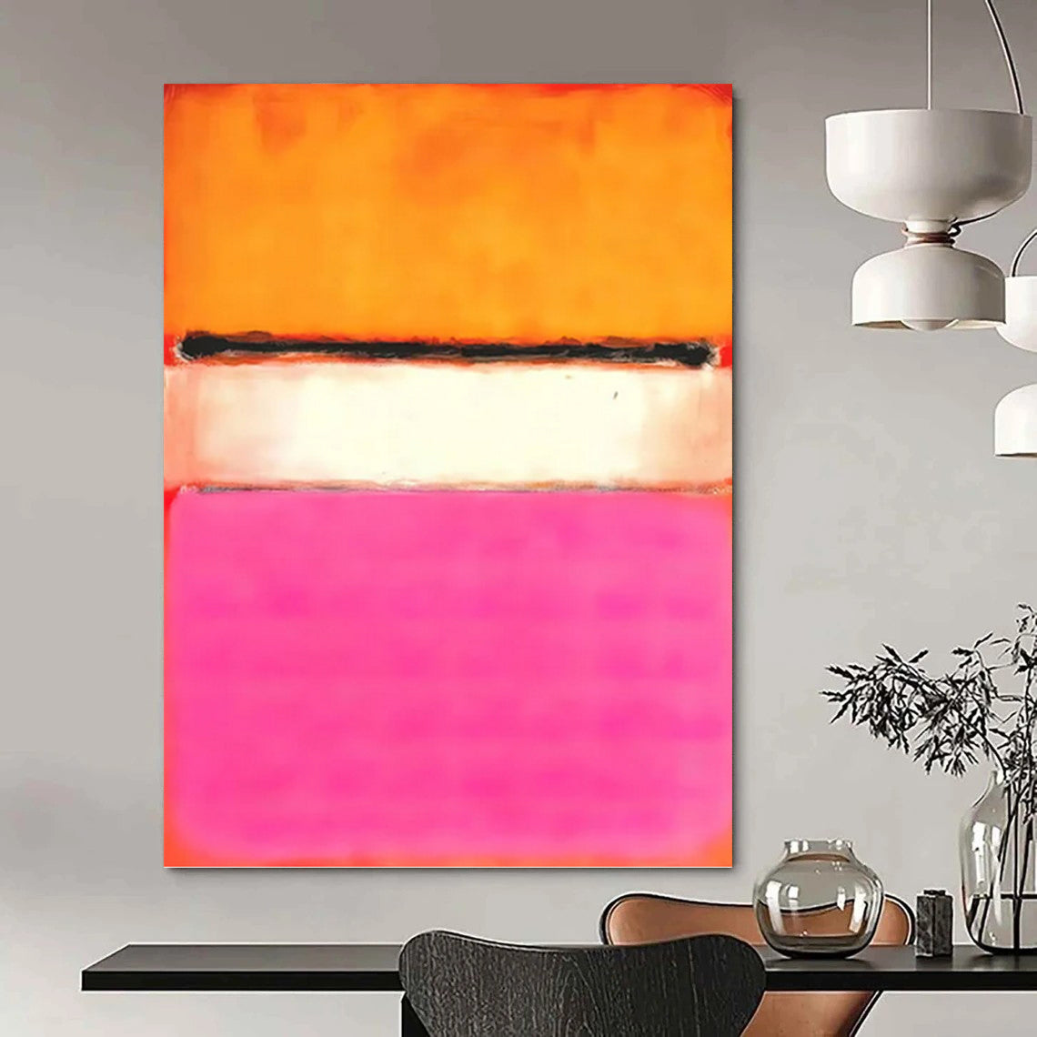 “Orange - Pink - White Color Blocks” - Color - Field, Lively - Styled Painting On Canvas PT1608